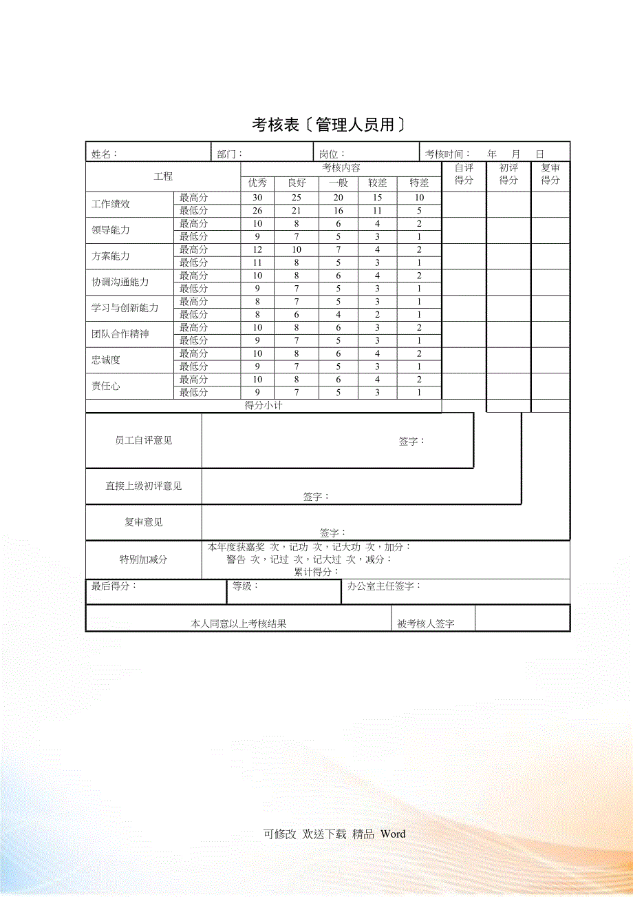 北京欣和投资管理有限责任公司管理咨询报告欣和公司员工考核用表_第2页