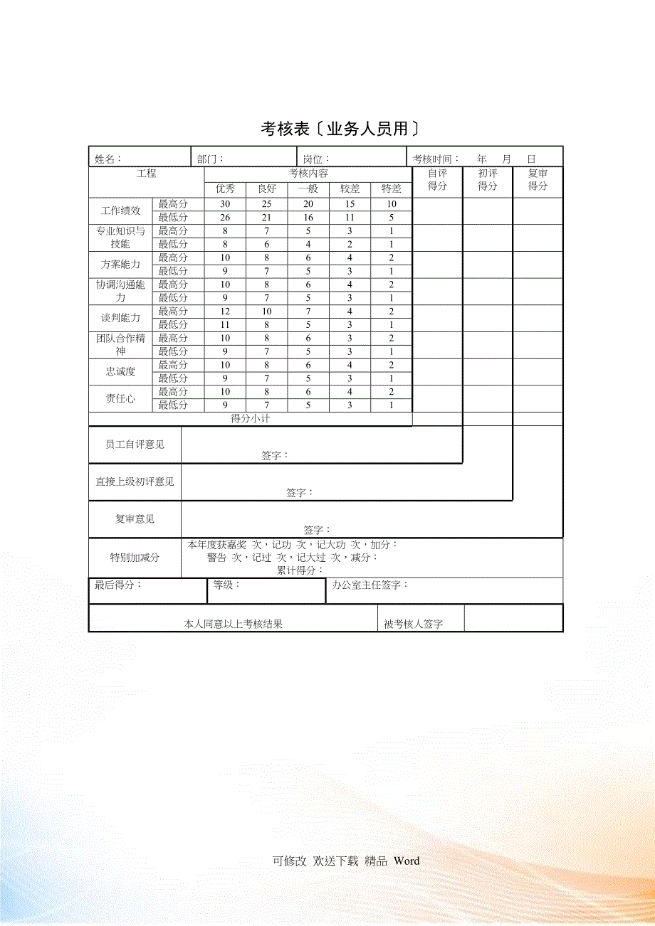 北京欣和投资管理有限责任公司管理咨询报告欣和公司员工考核用表_第4页