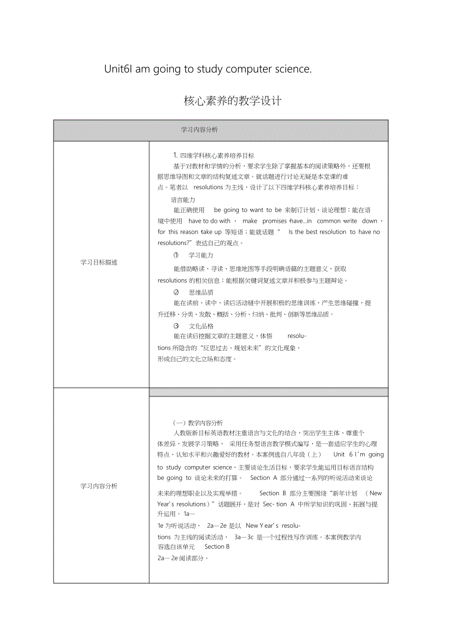 Unit6,Iamgoingtostudycomputerscience.核心素养的教学设计_第1页