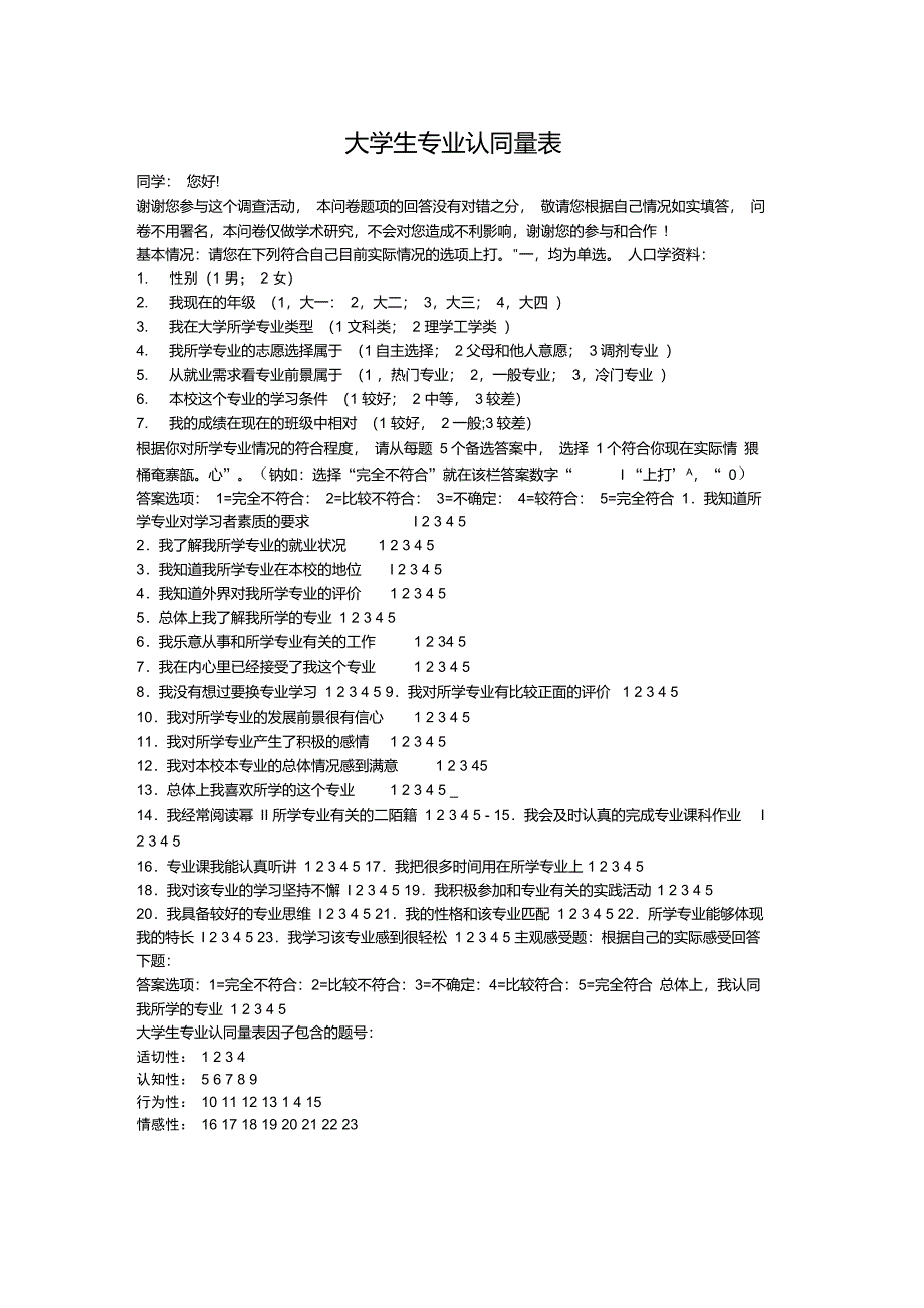 大学生专业认同量表_第1页