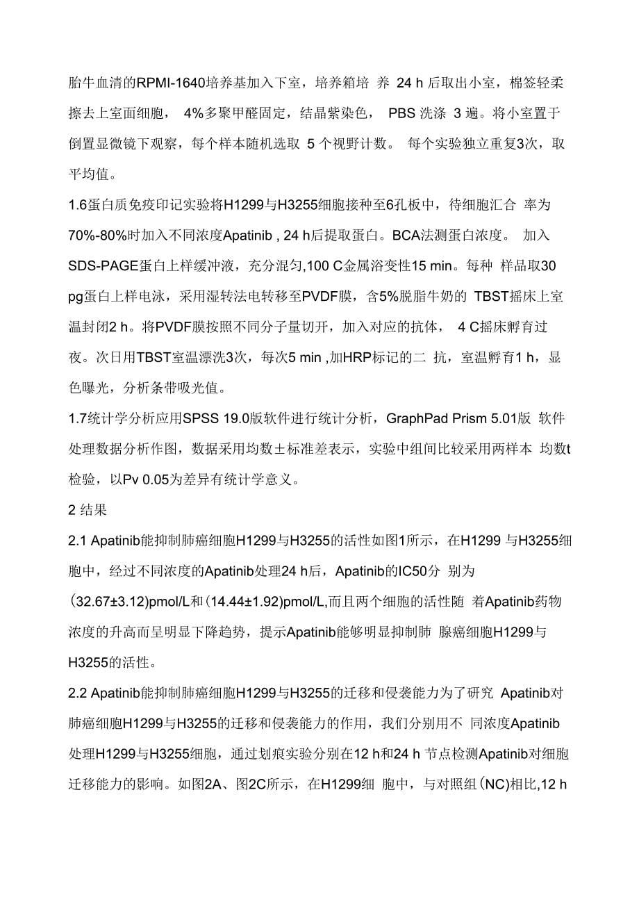 阿帕替尼对肺癌细胞侵袭迁移的影响及其作用机制_第5页