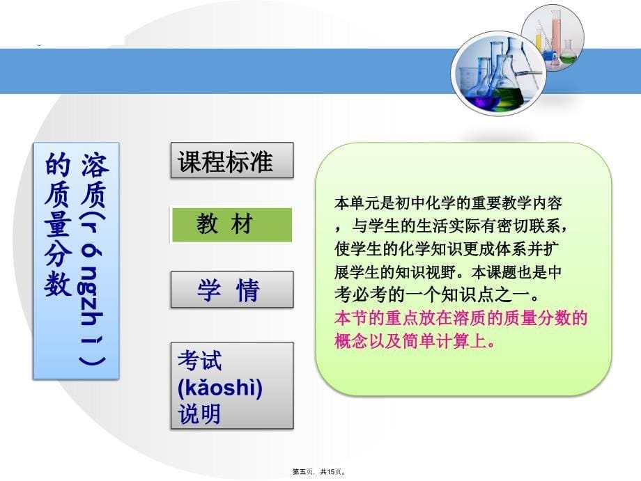 人教版九年级化学下册9.3溶液浓稀的表示说课课件-(共15张)教学教材_第5页