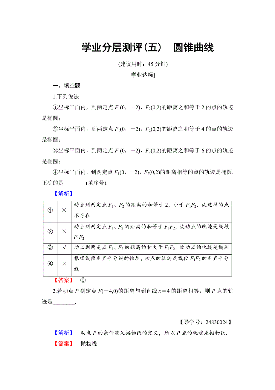 高中数学苏教版选修11学业分层测评：第2章 圆锥曲线与方程 2.1 Word版含解析_第1页