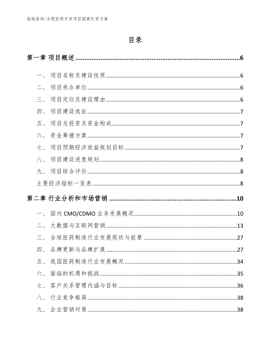 合肥医药开发项目招商引资方案（参考模板）_第1页