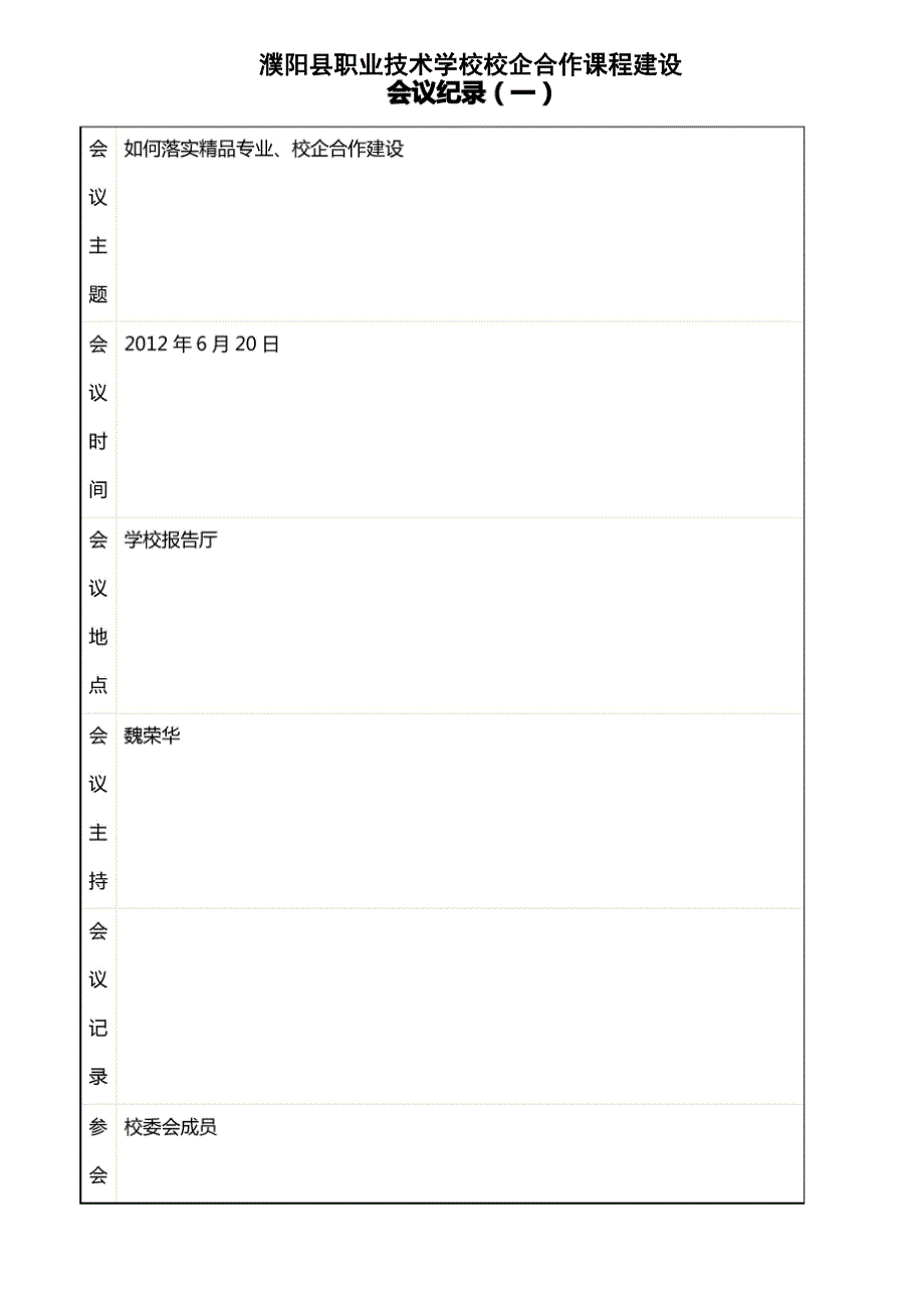 校企合作课程建设会议记录一word版本_第1页