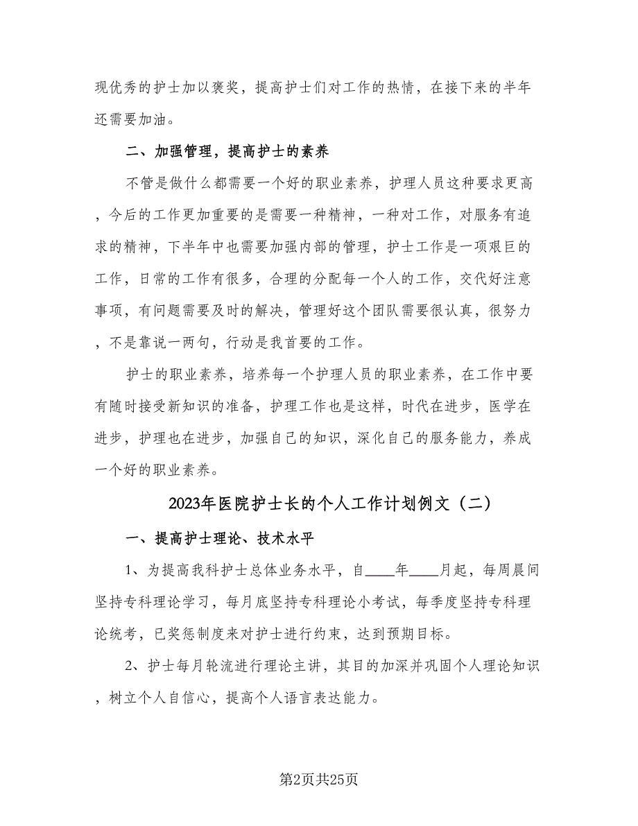 2023年医院护士长的个人工作计划例文（9篇）.doc_第2页