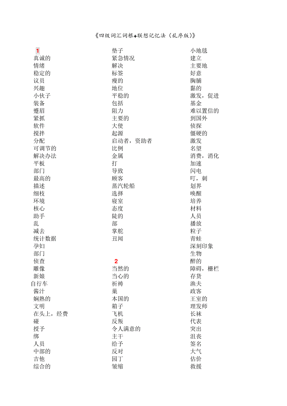 全中文默写版(四级词汇词根+联想记忆法_乱序版)11351_第1页