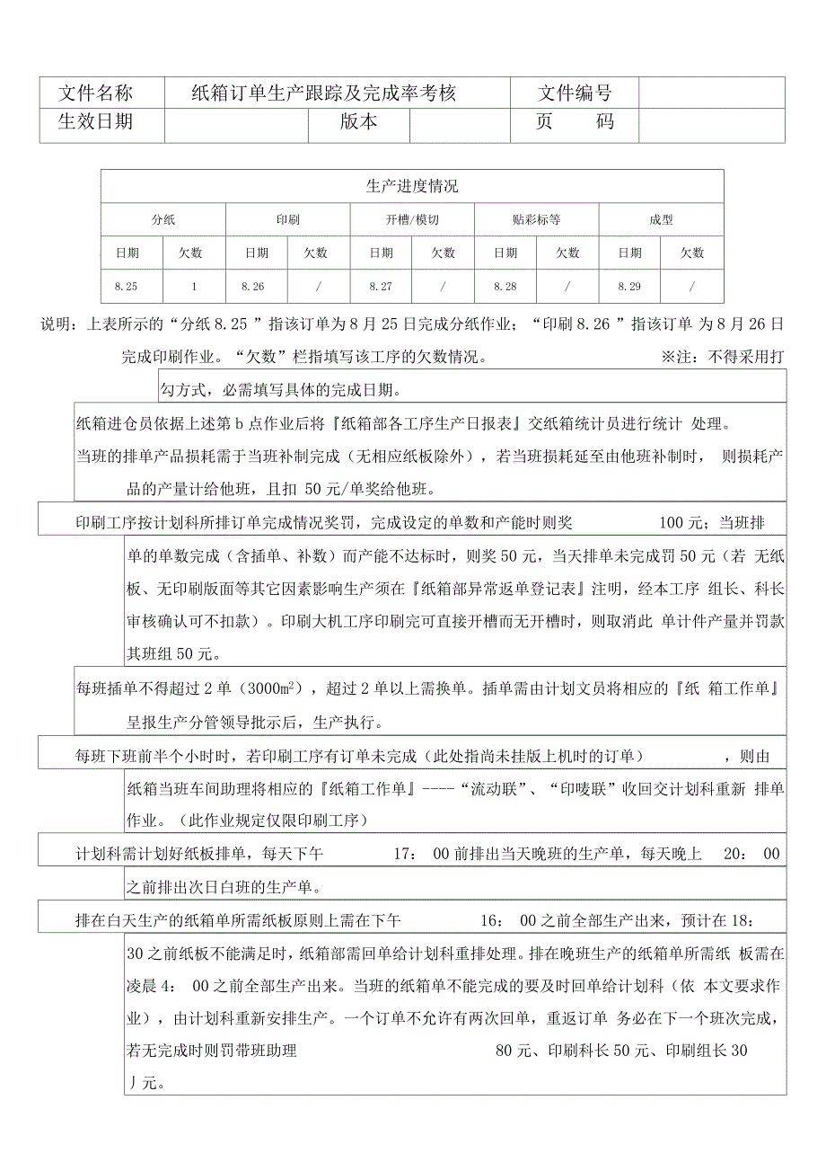 纸箱订单生产跟踪及完成率考核_第2页