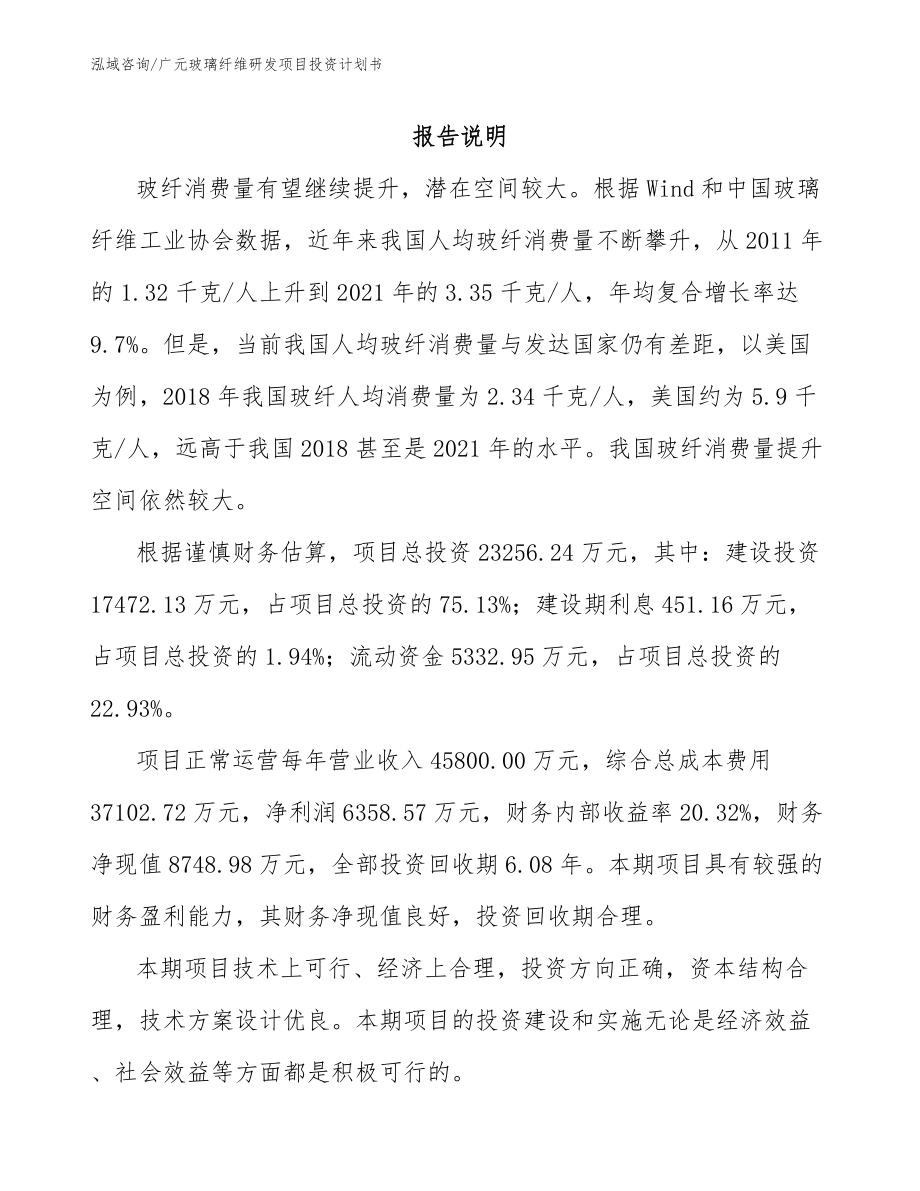 广元玻璃纤维研发项目投资计划书_第2页