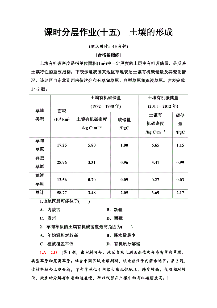 (新教材)【湘教版】2020版地理新导学必修一课时分层作业：15-土壤的形成-Word版含解析.doc_第1页