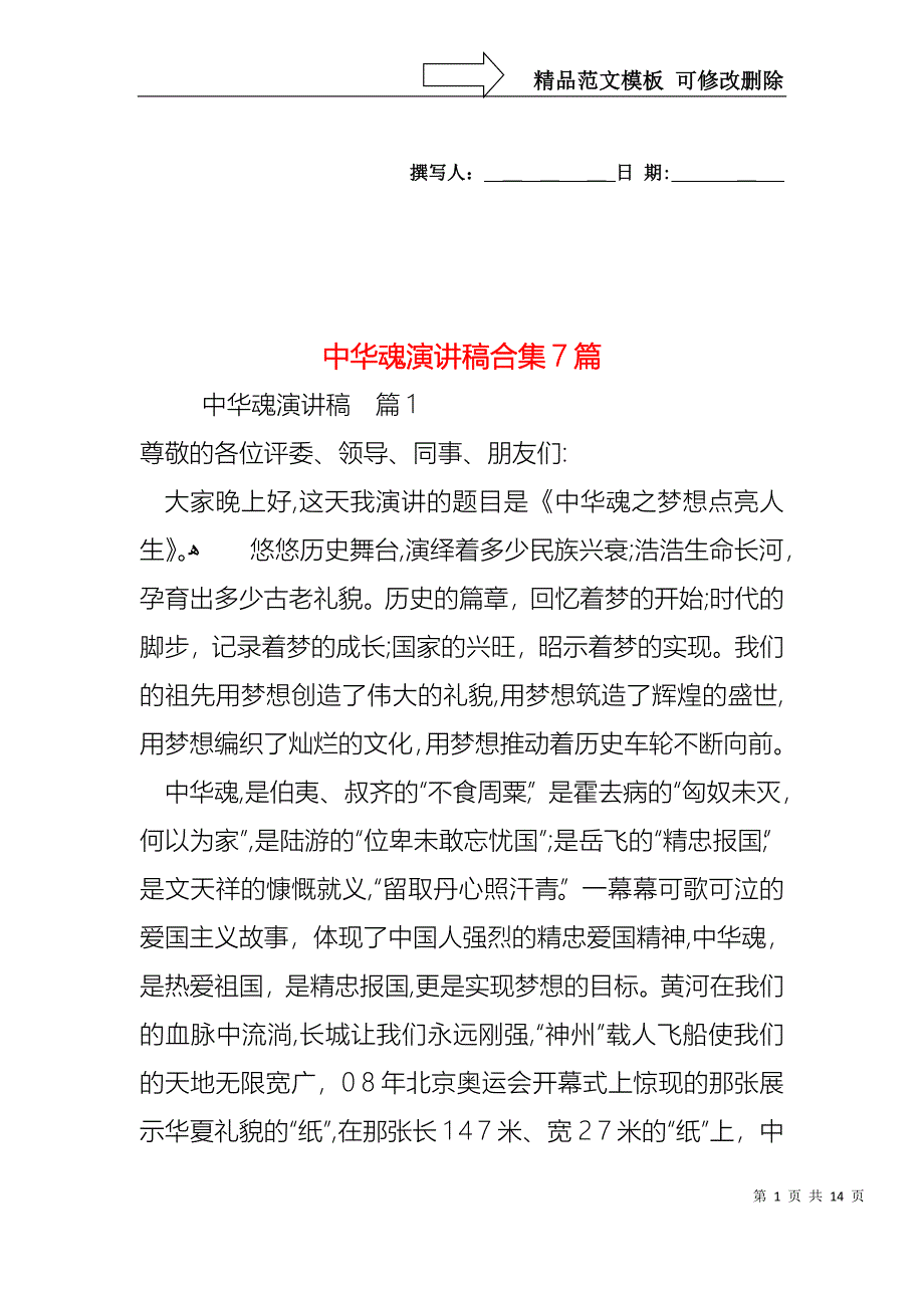 中华魂演讲稿合集7篇2_第1页