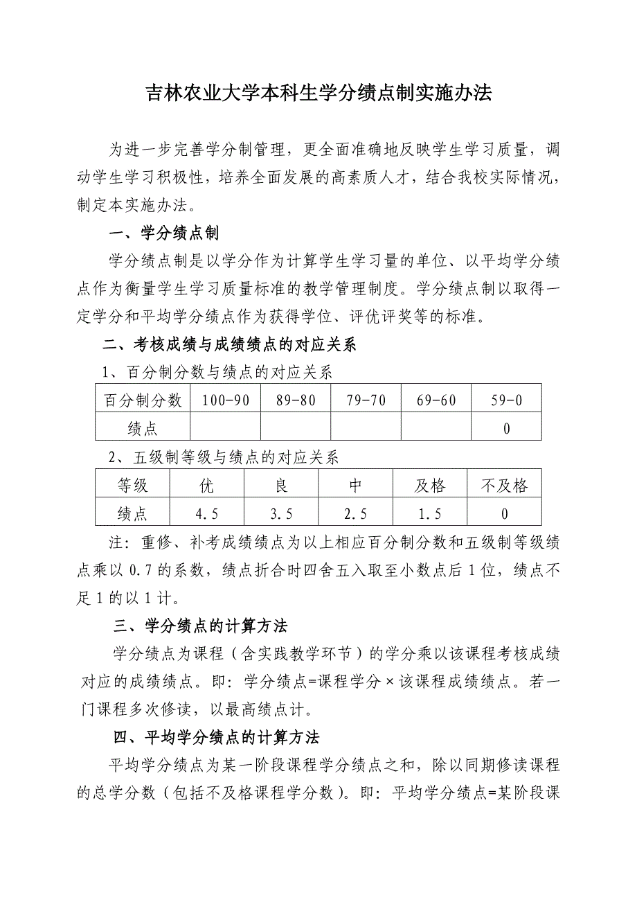 吉林农业大学本科生学分绩点制实施办法_第1页
