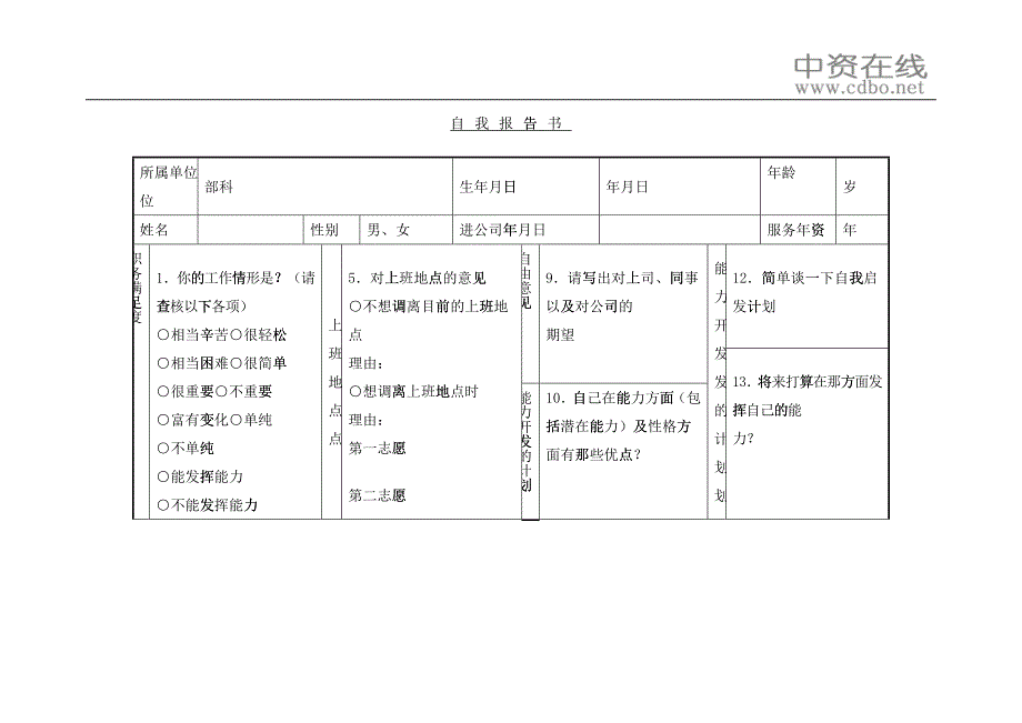 【培训资料】自我报告书_第1页