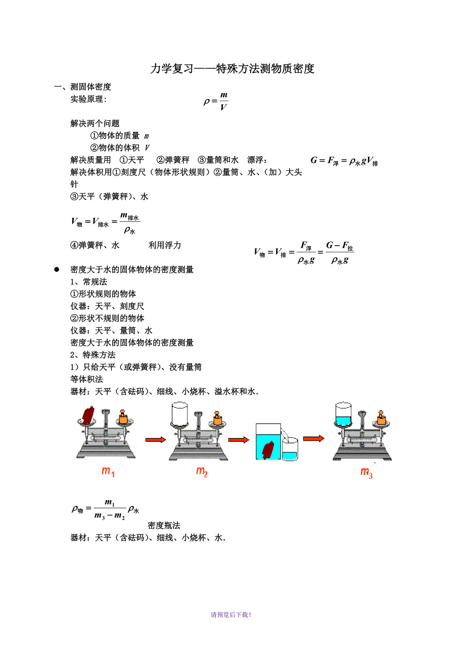 初中物理力学-特殊方法测物质密度-浮力测密度法_第1页