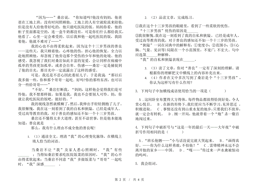 专题复习测试小学语文小升初模拟试卷IV卷.docx_第2页