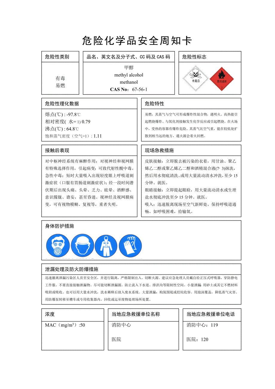 危险化学品安全周知卡(31种)_第1页