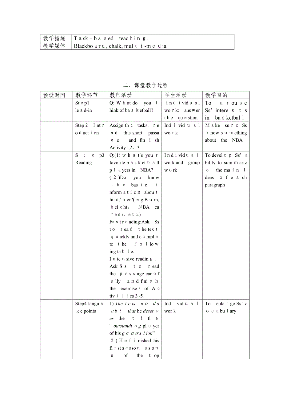 高中英语(新标准)(外研版)选修7：M1-Basketball-教学设计_第2页