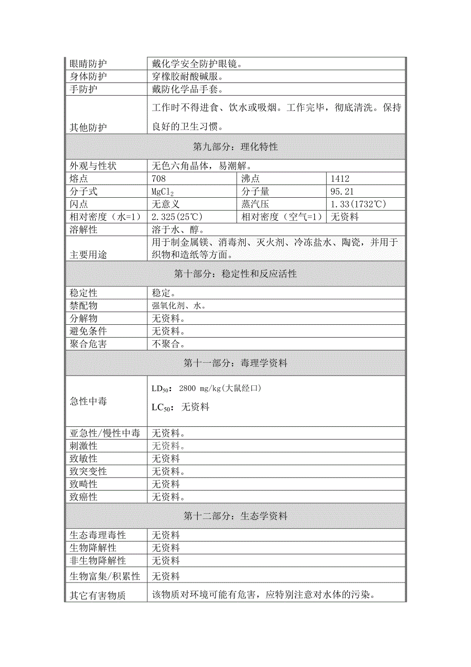 氯化镁-安全技术说明书(MSDS)_第3页