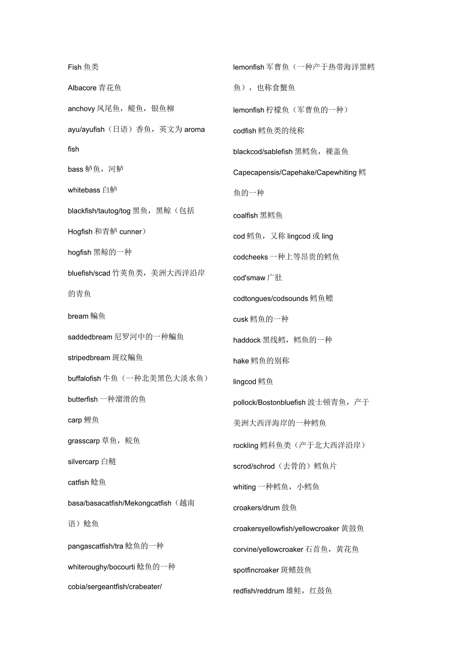 常用鱼类英文名称_第1页