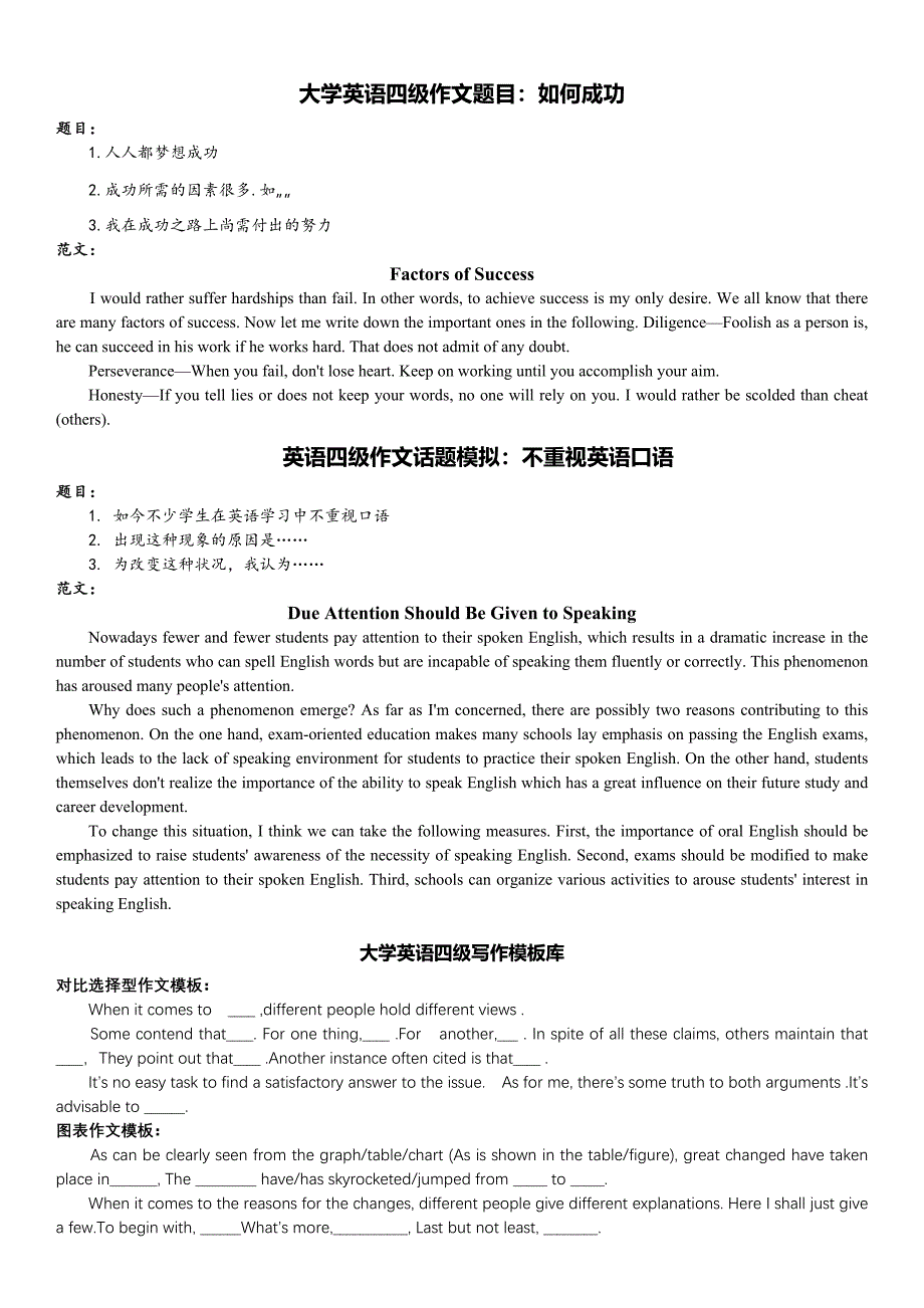 大学英语四级作文题目模拟_第1页