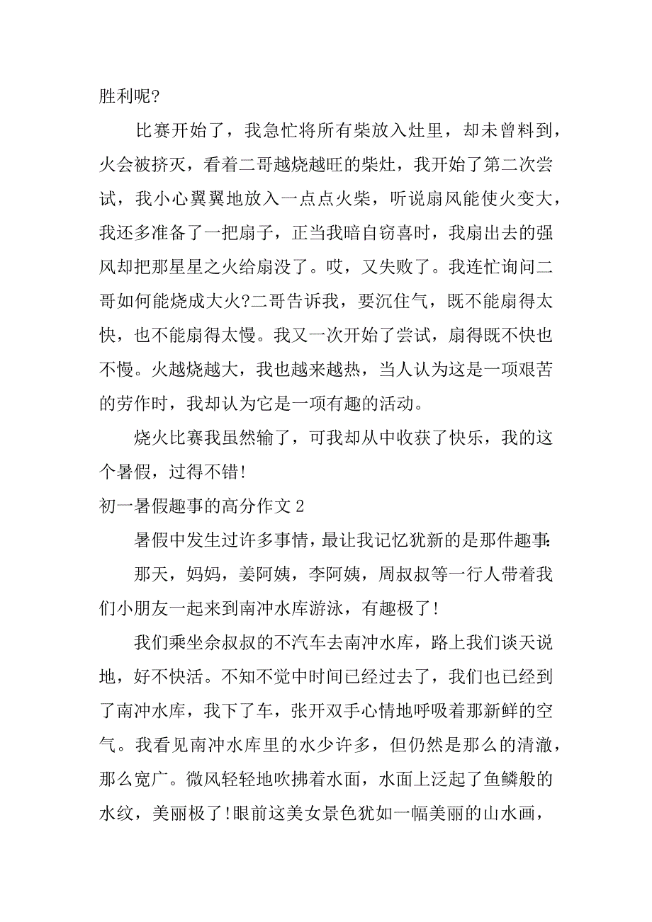 初一暑假趣事的高分作文3篇暑假趣事作文初中初二_第2页