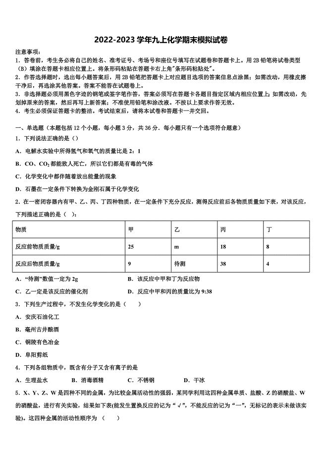 陕西省西安市碑林区西北工大附中2022年化学九年级第一学期期末复习检测试题含解析.doc