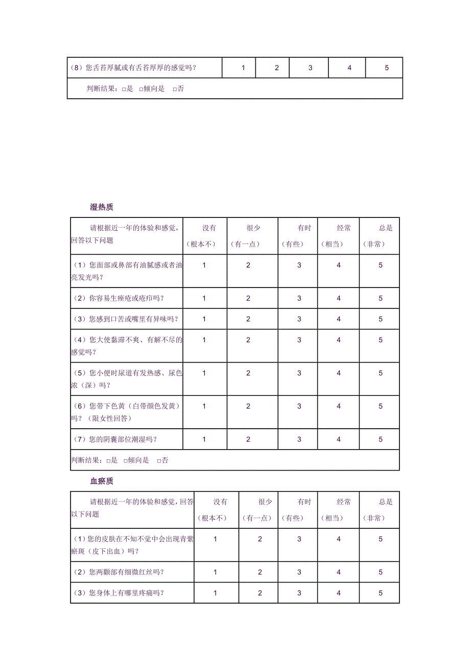 中医体质测试表_第4页