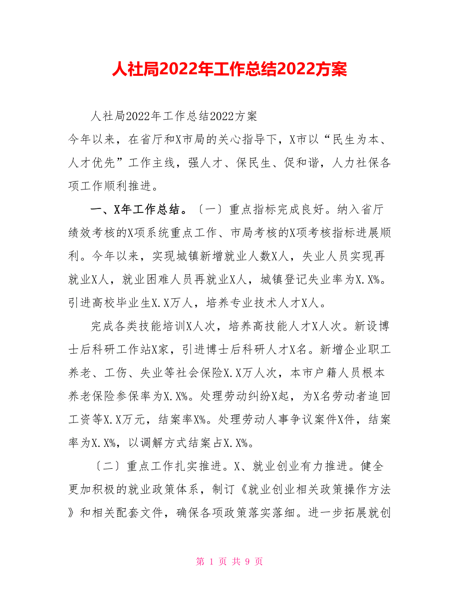 人社局2022年工作总结2022计划_第1页