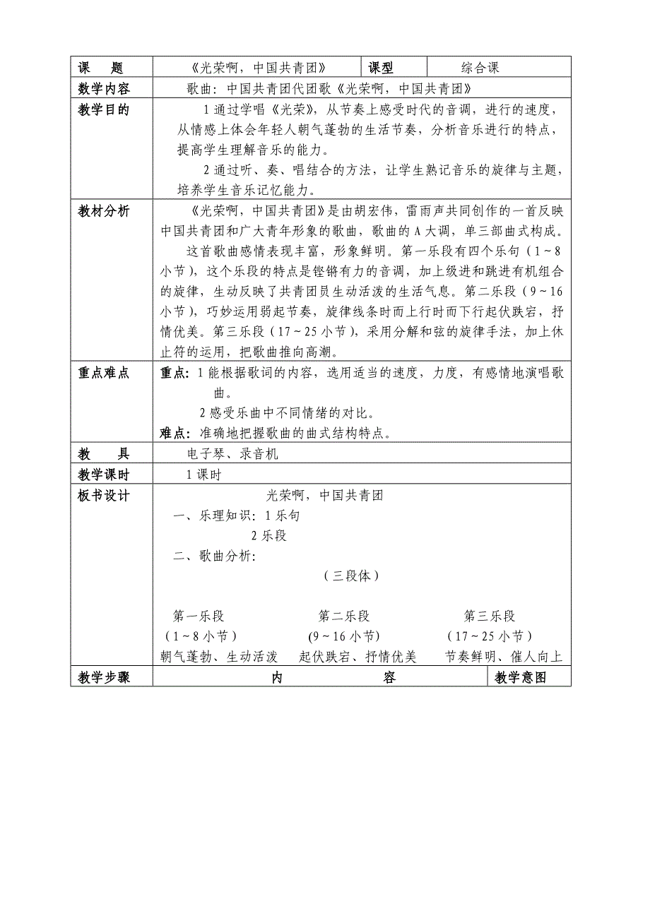 《光荣啊中国共青团》教案《光荣啊中国共青团》_第1页