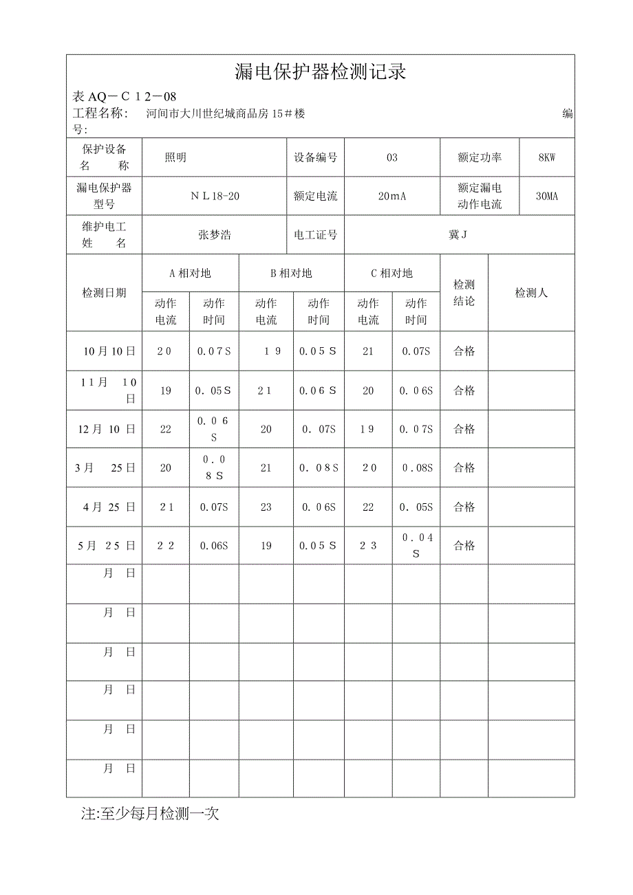 漏电保护器检测记录_第3页