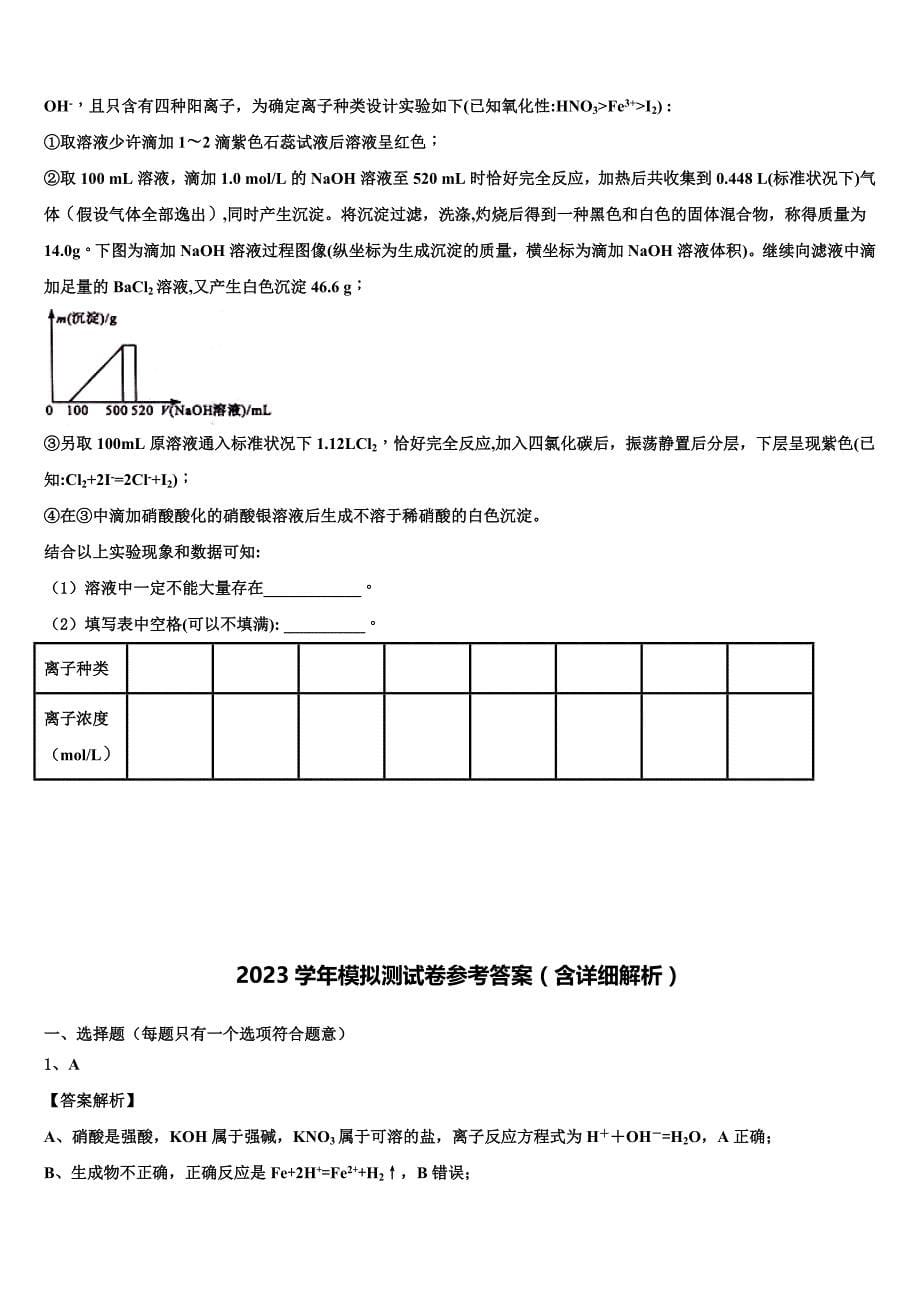 2023学年甘肃省天水市秦州区天水一中化学高一第一学期期中调研试题含解析.doc_第5页