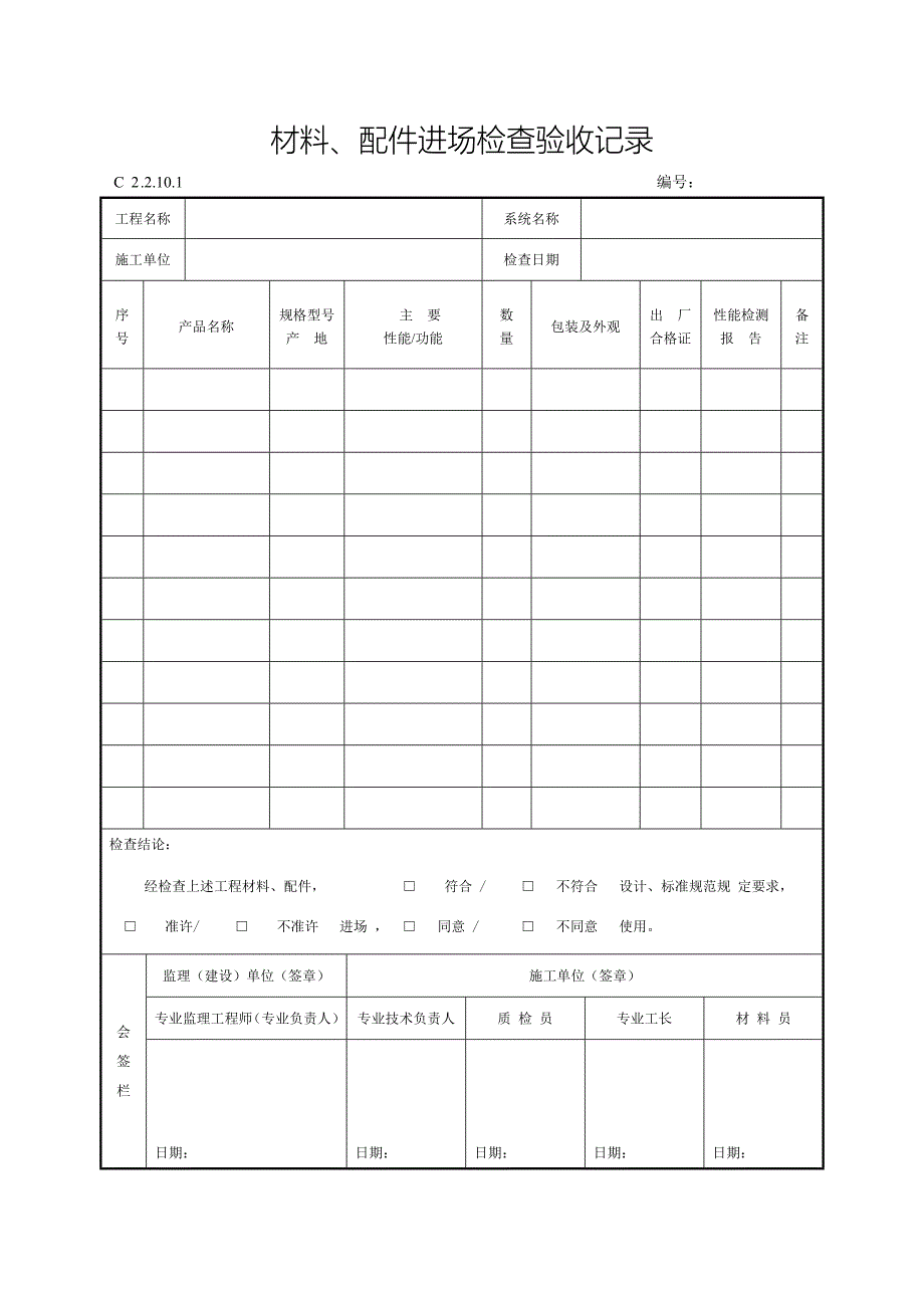 材料、配件进场检查验收记录101_第1页