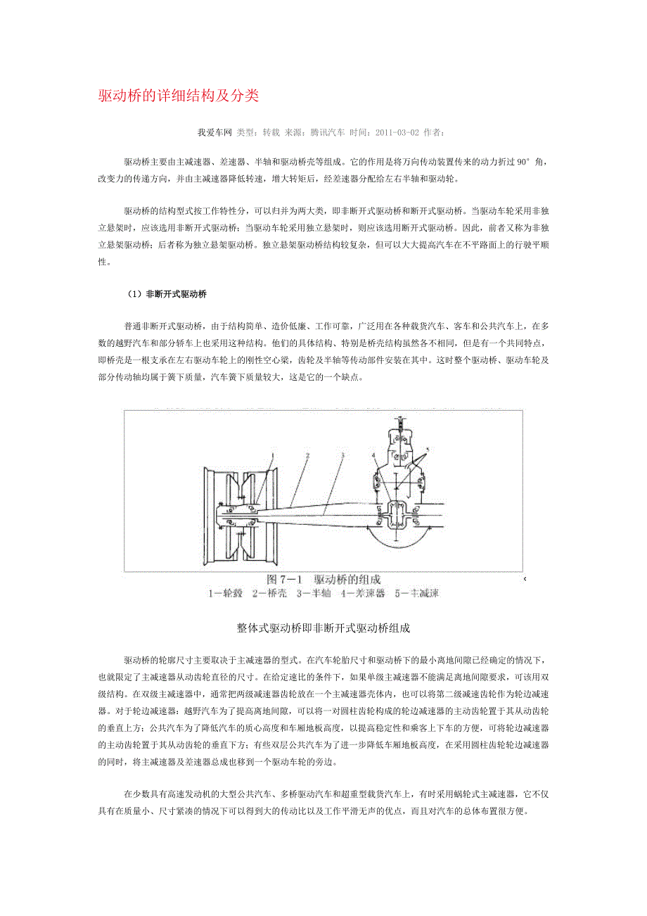 汽车驱动桥的详细结构及分类_第1页