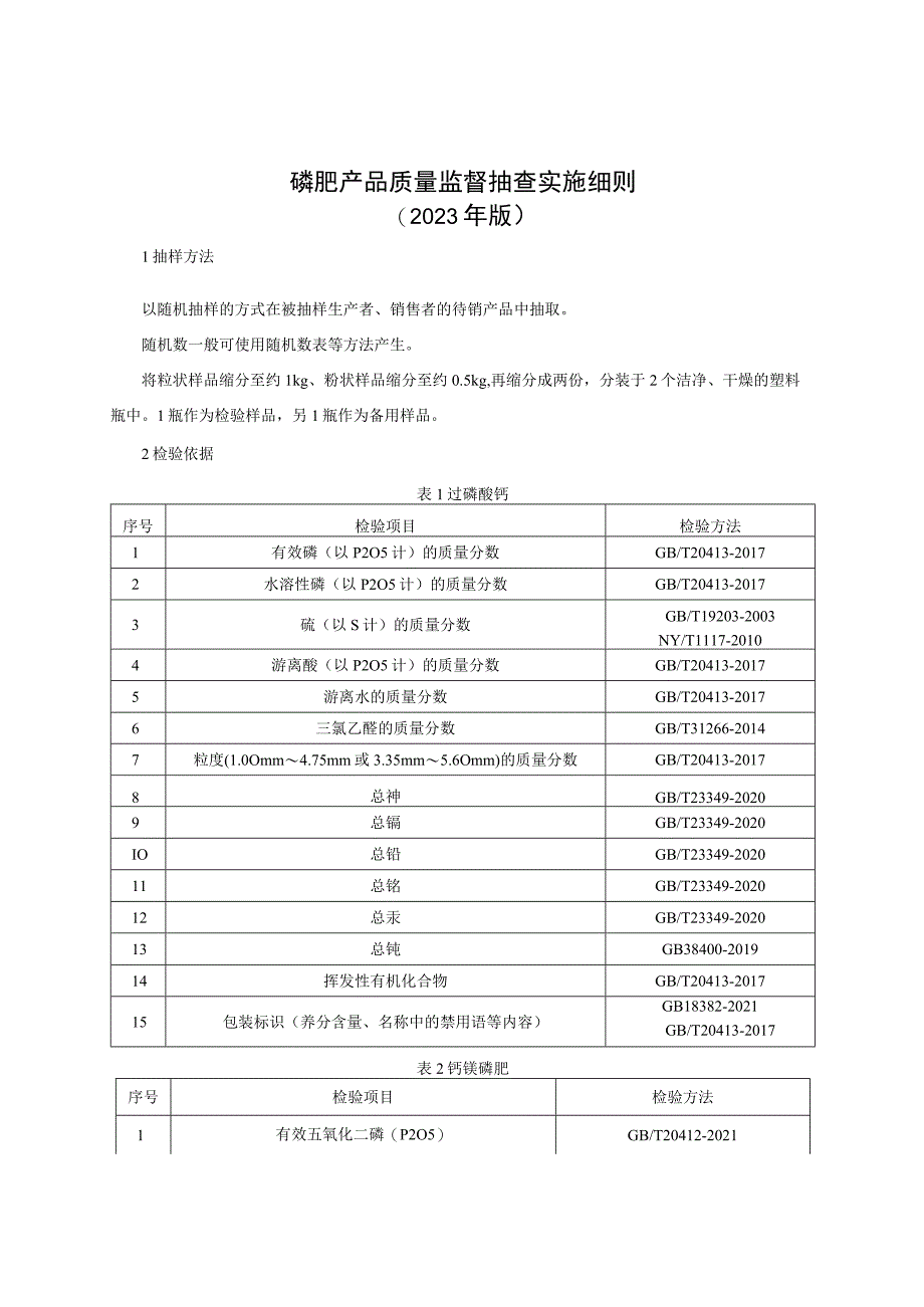 磷肥产品质量监督抽查实施细则（2023年版）_第1页