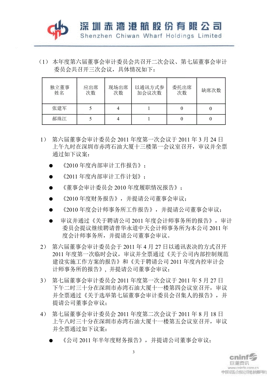 深赤湾Ａ：独立董事履行职责情况报告_第3页