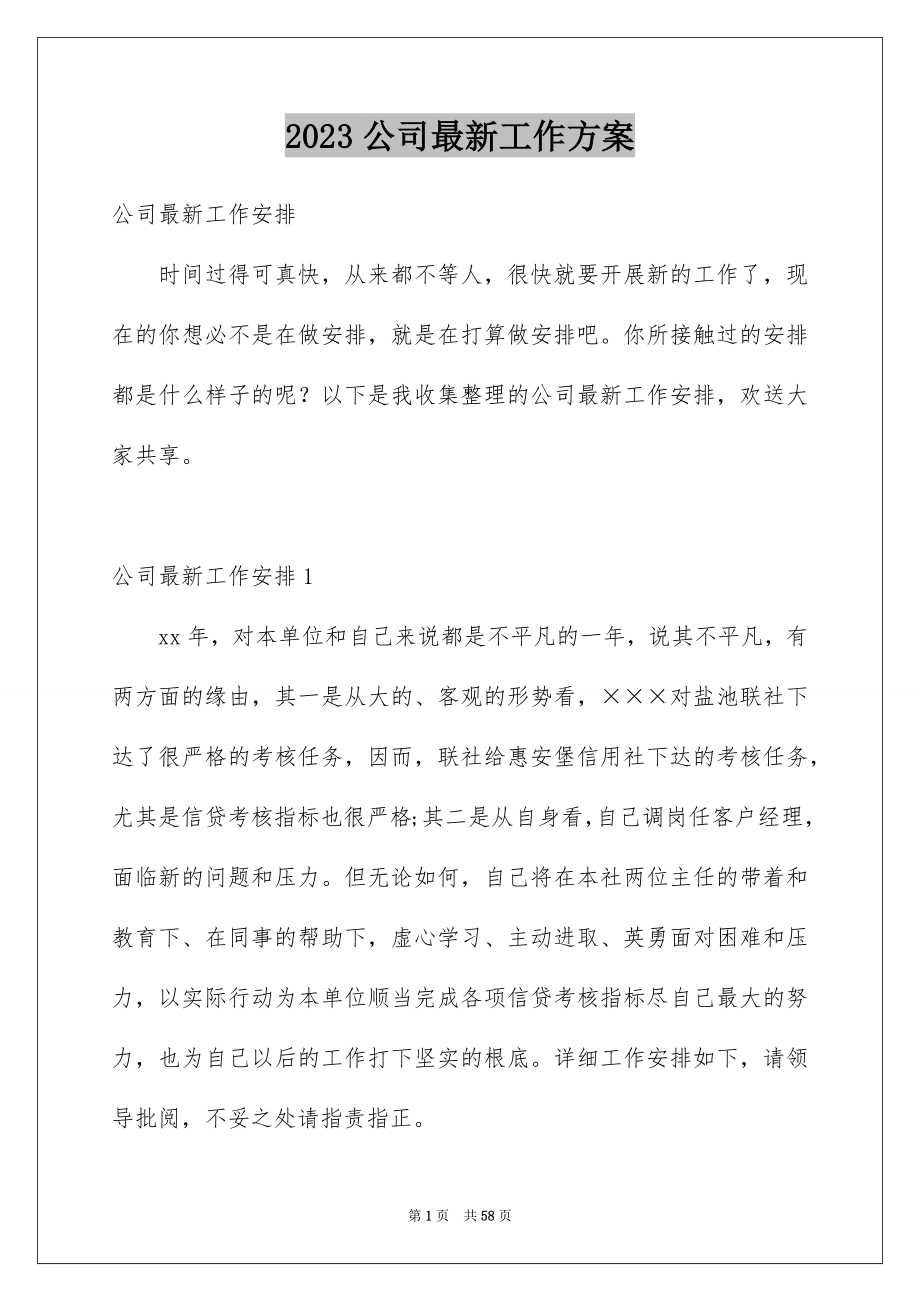 2023年公司最新工作计划.docx_第1页