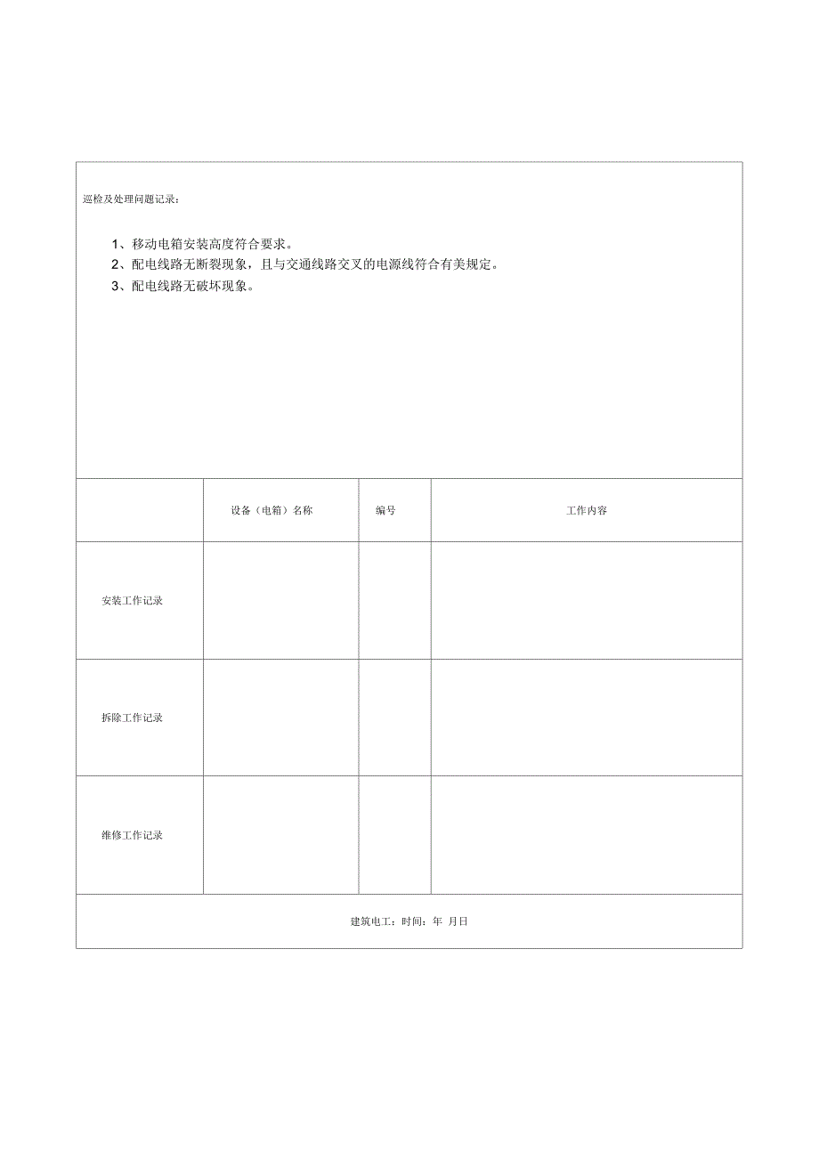 建筑施工现场临时用电电工安装、巡检、维修、拆除工作记录_第1页