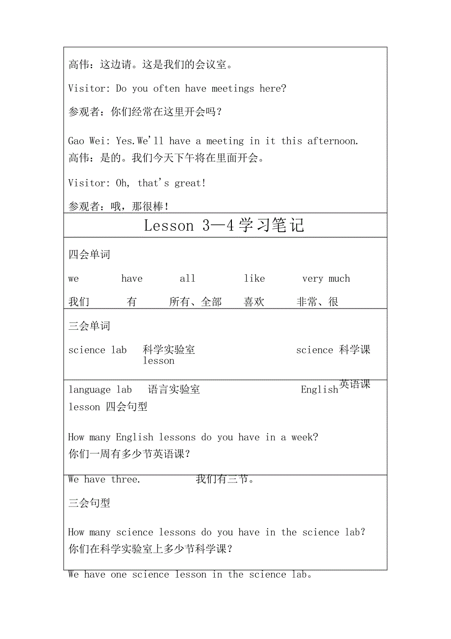 人教精通版小学五年级下册英语第1单元学习笔记_第3页