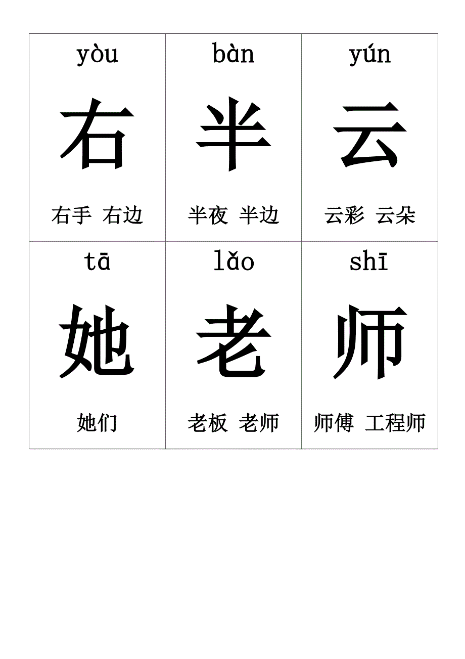 人教版一年级生字卡片可编辑打印(带拼音及组词)_第3页