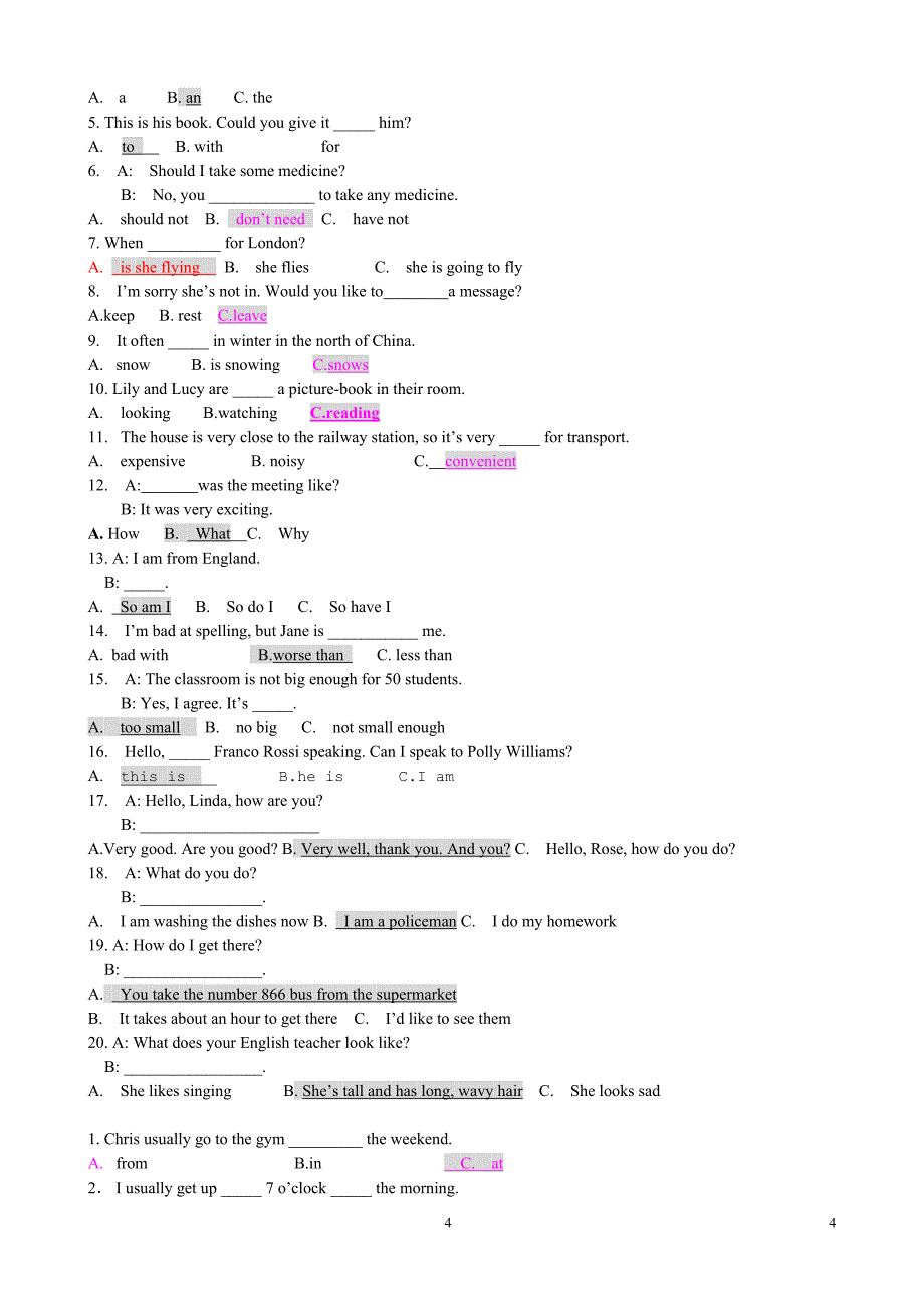 开放英语英语(1)1机考题库.doc_第4页