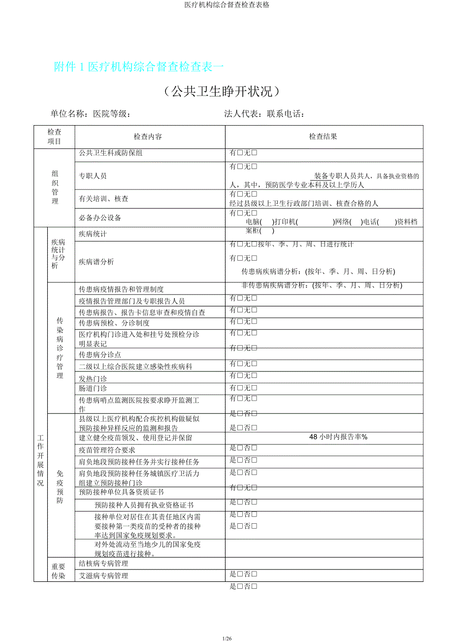 医疗机构综合监督检查表格.docx_第1页