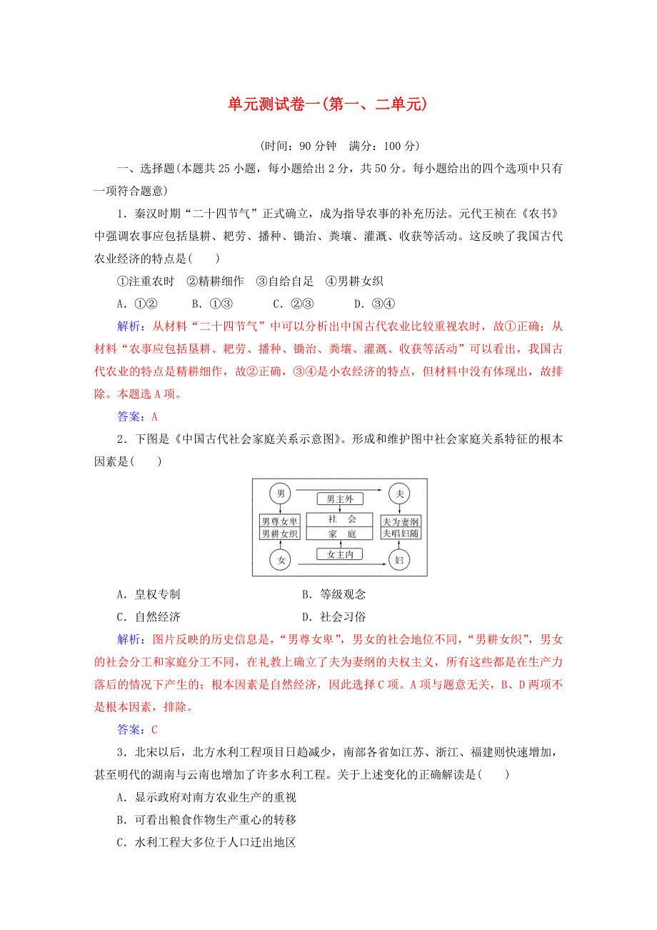 20192020学年高中历史单元测试卷一新人教版必修2_第1页