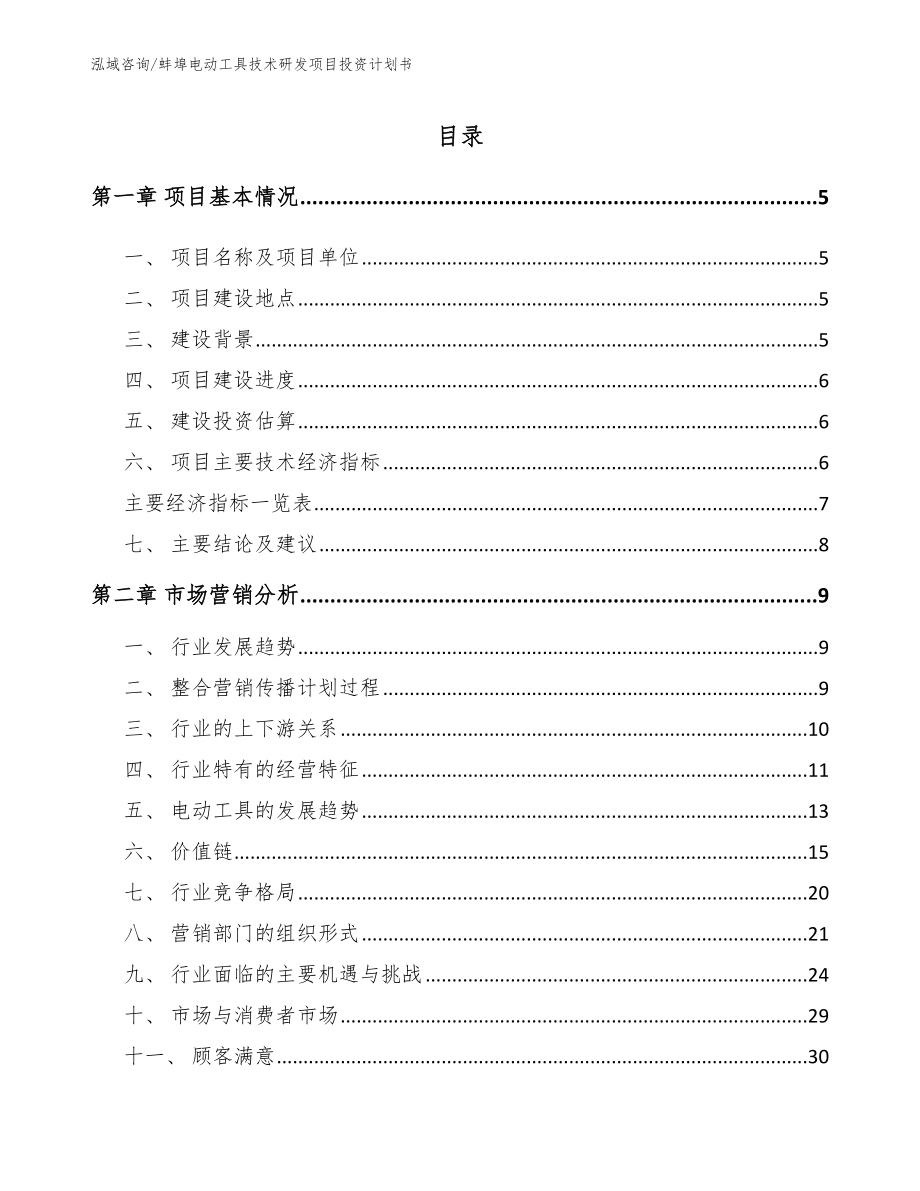 蚌埠电动工具技术研发项目投资计划书【范文模板】_第1页