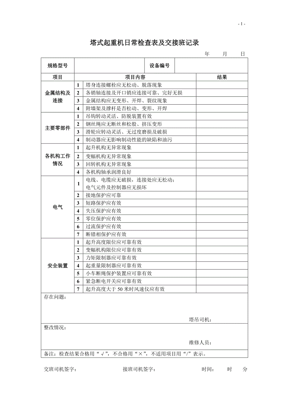 塔吊日检查表.doc_第1页
