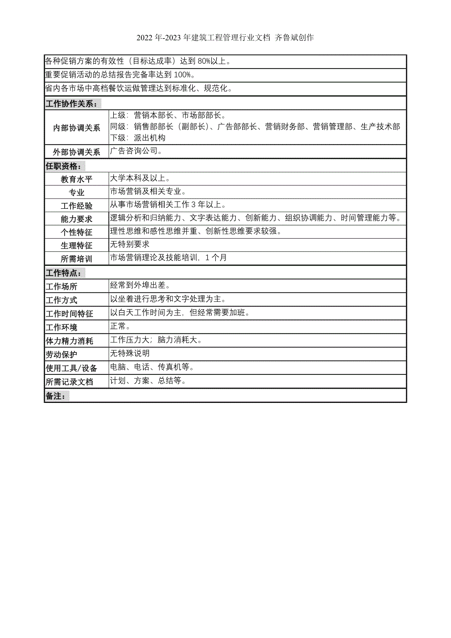 某啤酒企业高档酒项目经理岗位说明书_第3页