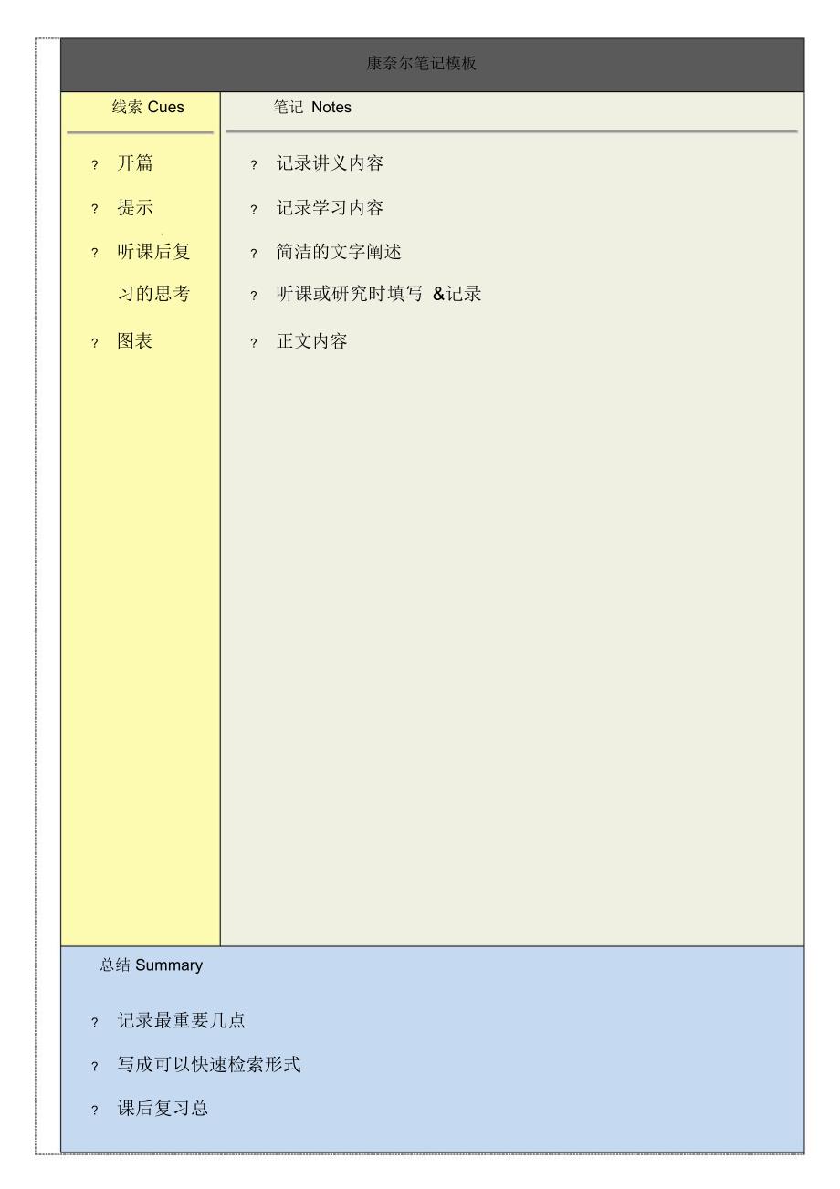 完整版康奈尔笔记打印模板_第1页