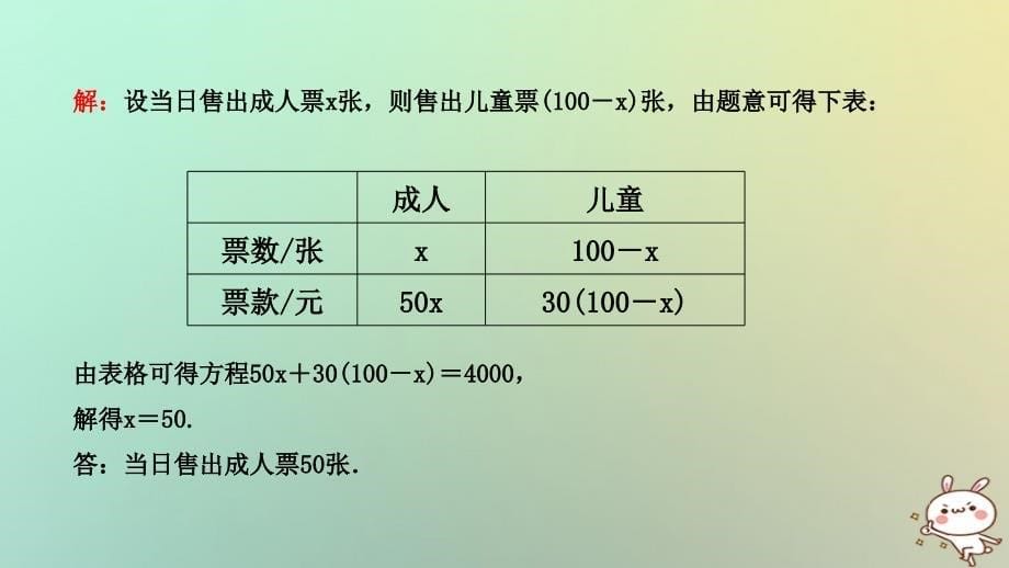 七年级数学上册 第五章 一元一次方程 5.5 应用一元一次方程—“希望工程”义演导学 （新版）北师大版_第5页