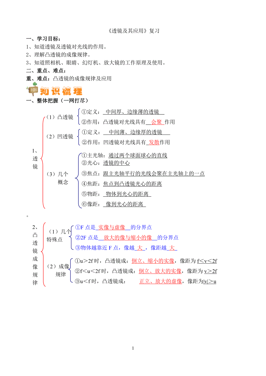 《透镜及其应用》复习教案_第1页