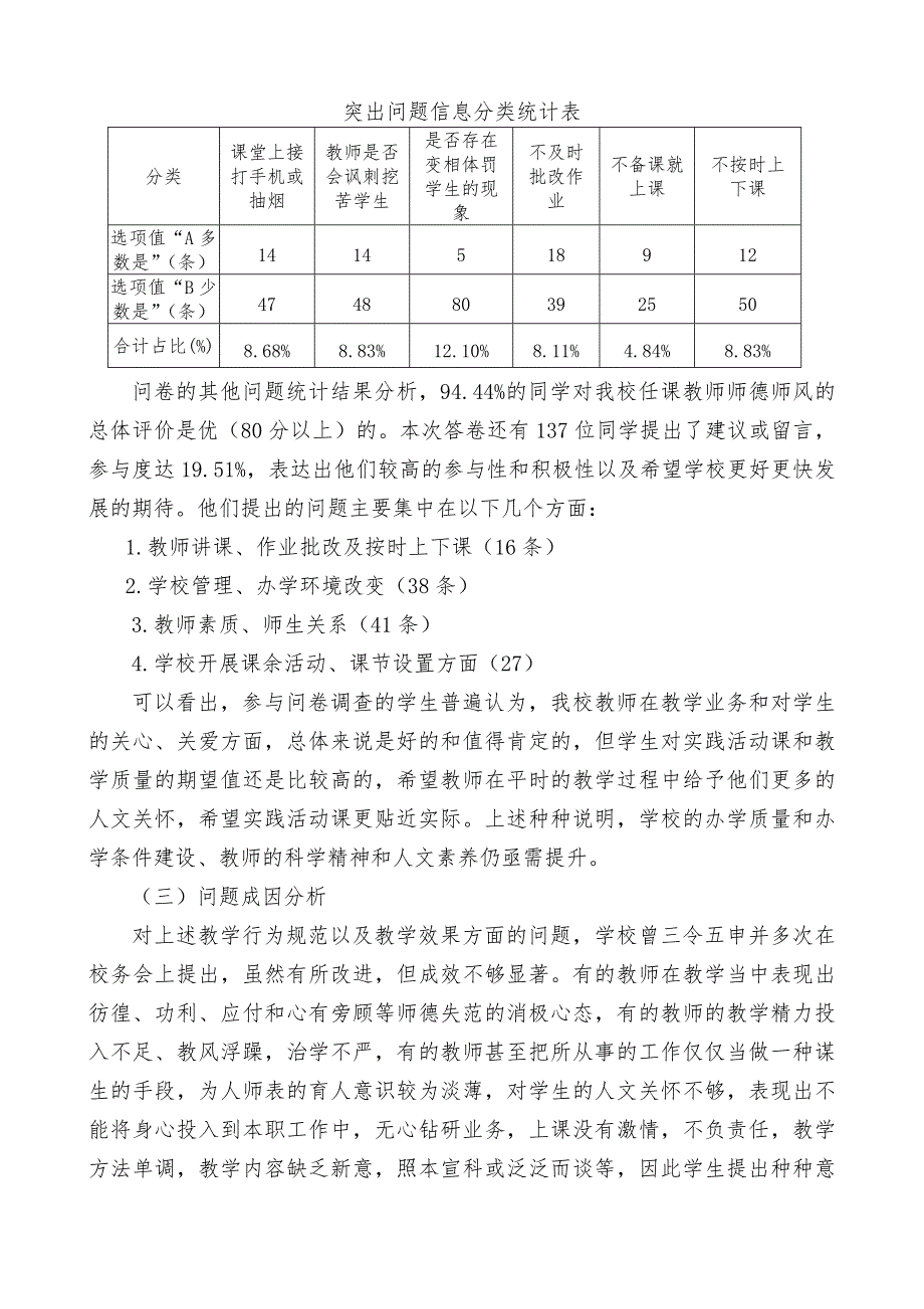 师德师风学生问卷调查表分析报告_第3页