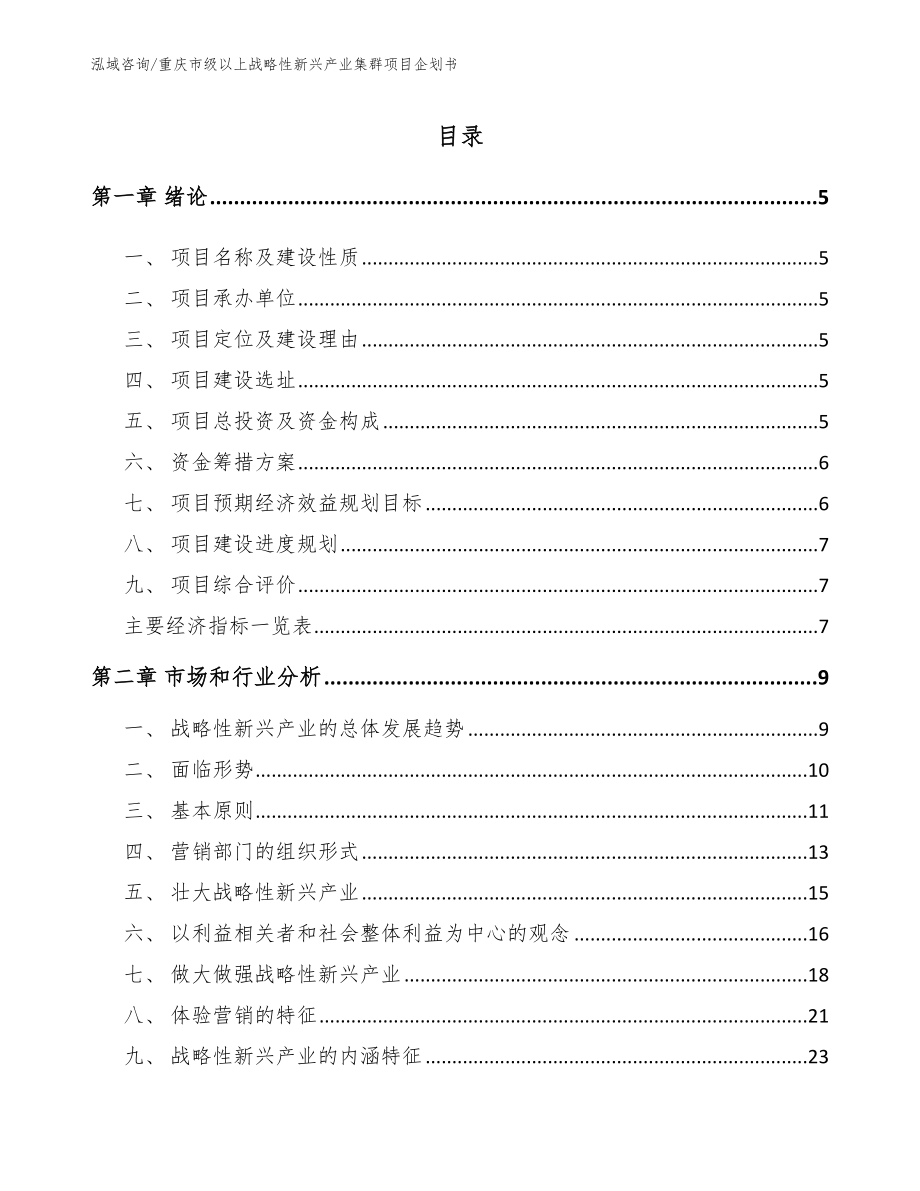 重庆市级以上战略性新兴产业集群项目企划书_模板_第1页